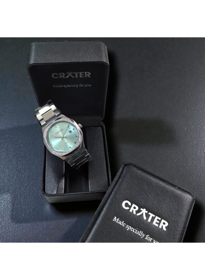 كريتر  ساعة كريتر (CRATER) للرجال – تصميم ملكي فاخر من الستانلس ستيل، مينا كلاسيكي مع عرض التاريخ، مقاومة للماء – تشمل علبة الماركة (فضي /تيفاني). - Image 5